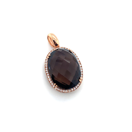 Circa 2000s Oval Smoky Quartz and Diamond Pendant in 14K Rose Gold