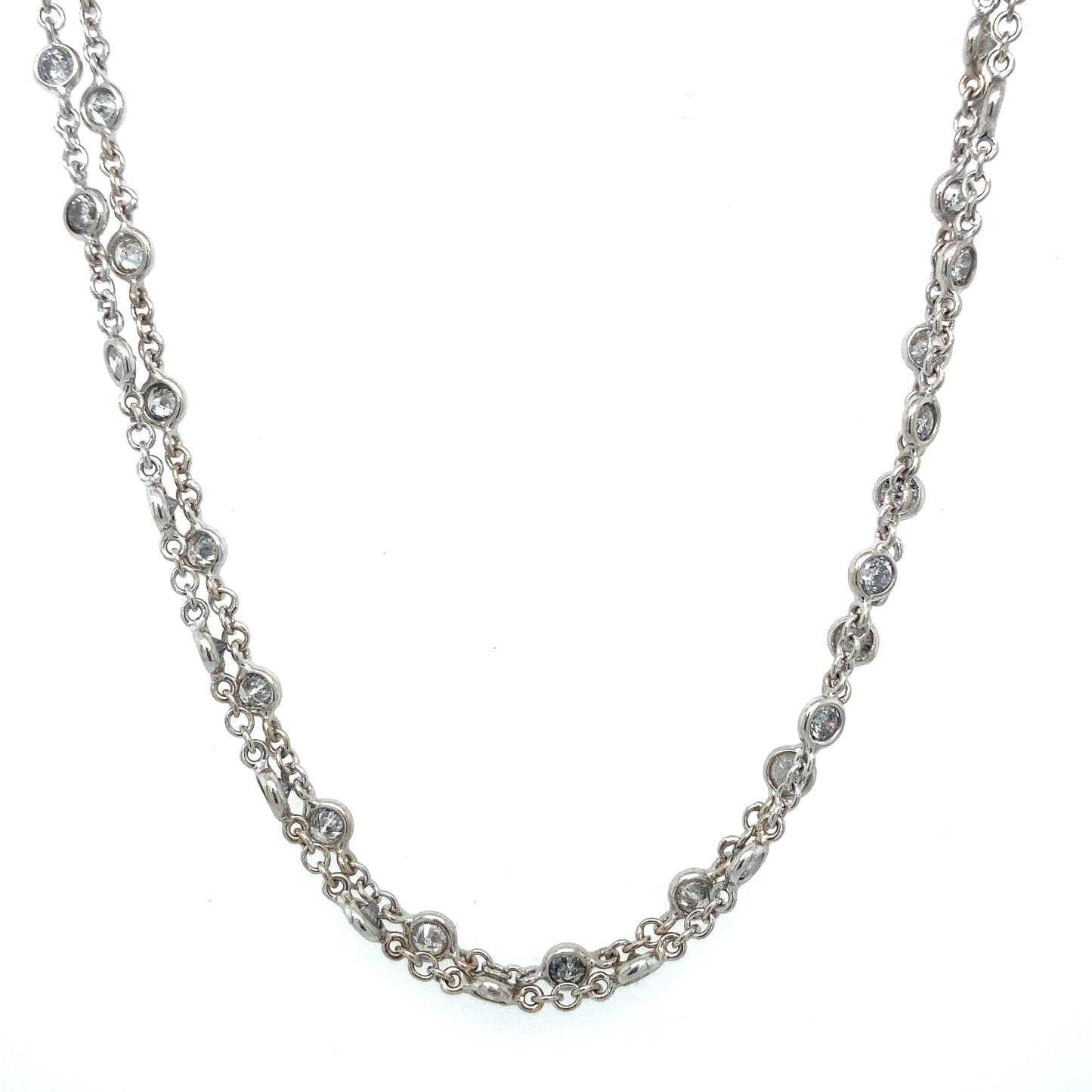 Circa 2000s 3.0 CTW 36" Diamond Station Necklace in 18K White Gold