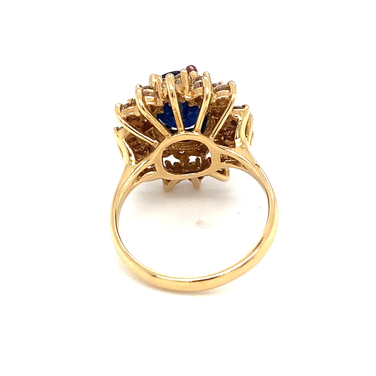 Circa 1980s 2.5ct Oval Sapphire and Diamond Cocktail Ring in 14K Gold