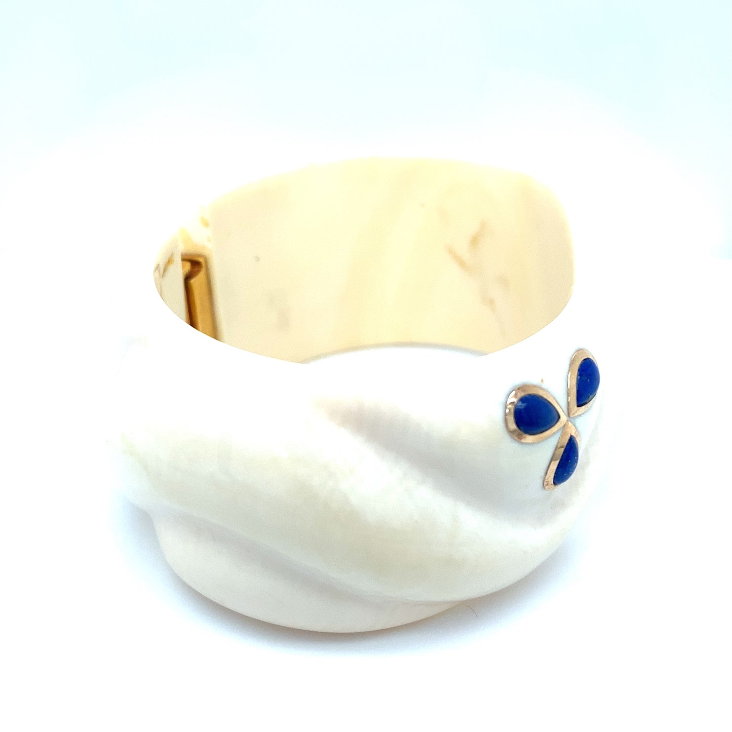 Circa 1960s Resin and Lapis Lazuli Hinged Bangle with 14K Gold Accents