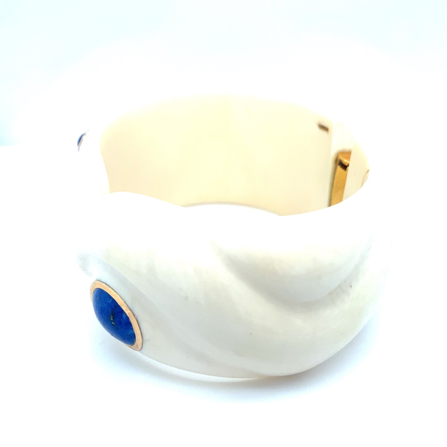 Circa 1960s Resin and Lapis Lazuli Hinged Bangle with 14K Gold Accents