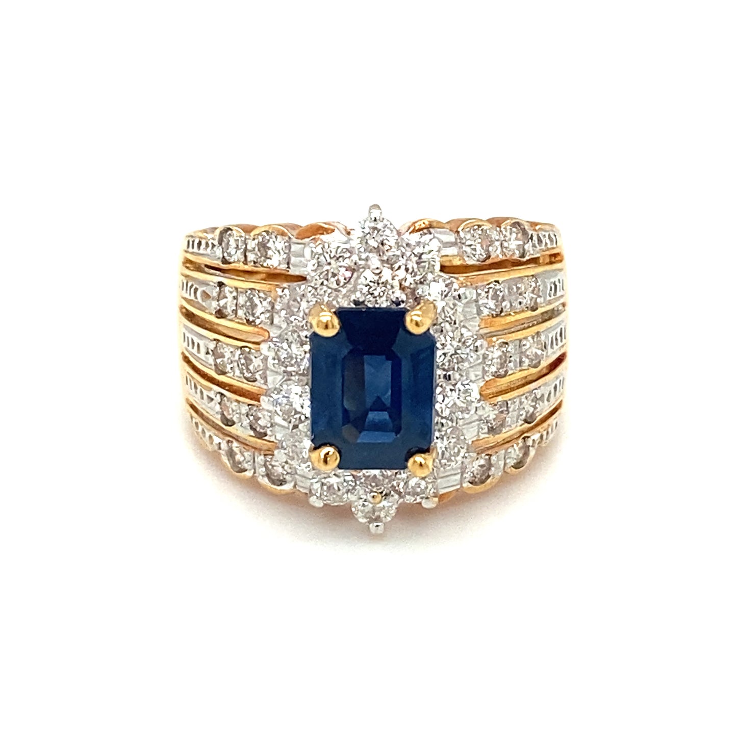 LE VIAN 1.05ct Emerald Cut Sapphire and Diamond Ring in 18K Gold
