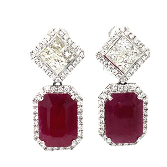 Italian 11.25 CTW Ruby and 3.30 CTW Diamond Earrings in 18K White Gold