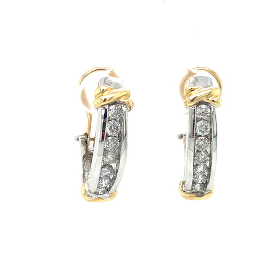 Circa 2000s 1.75 CTW Diamond Hoop Earrings in Two Tone 14K Gold