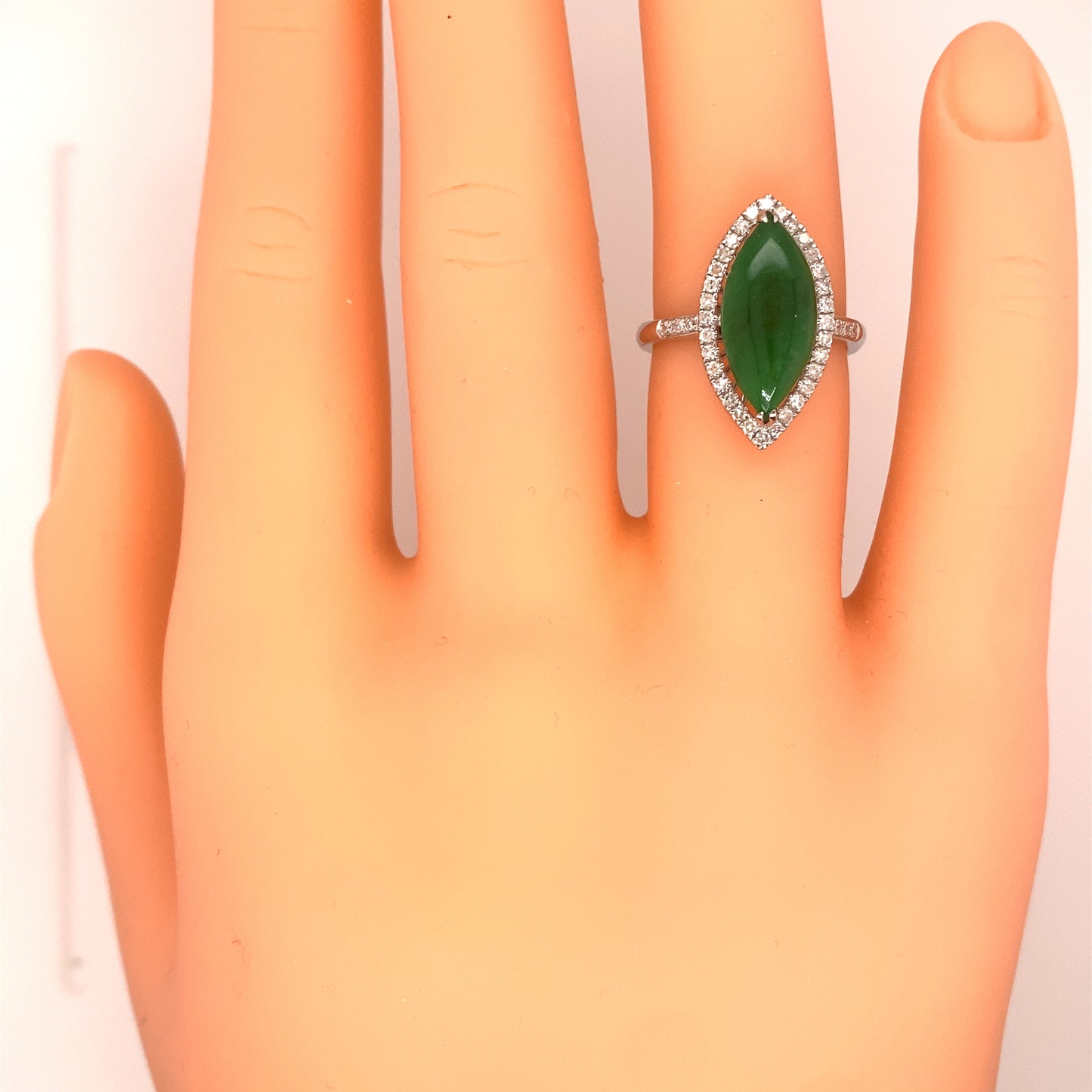 Italian Marquise Jade and Diamond Halo Ring in 18K White Gold