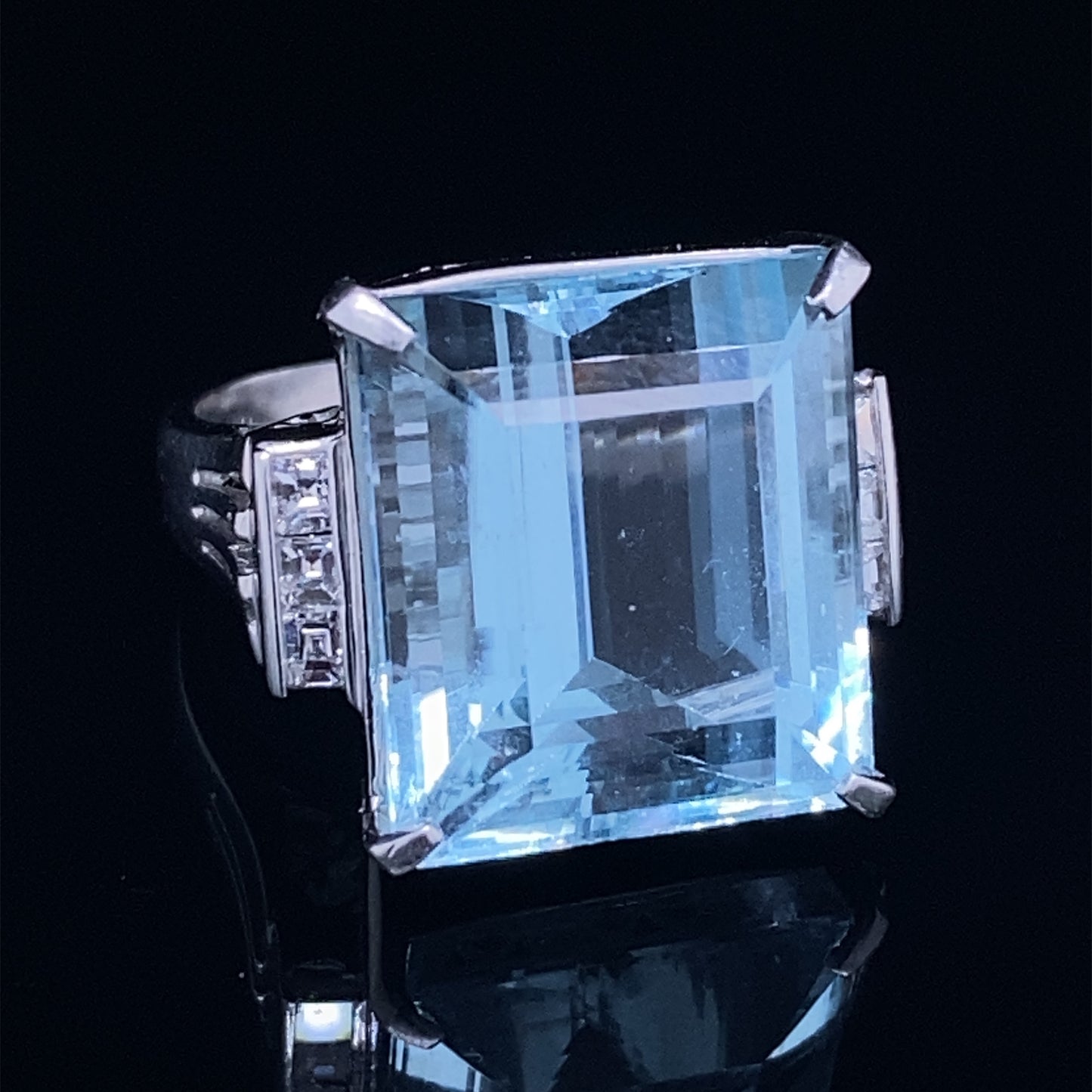 Circa 1960s 15.32ct Aquamarine and Diamond Cocktail Ring in Platinum
