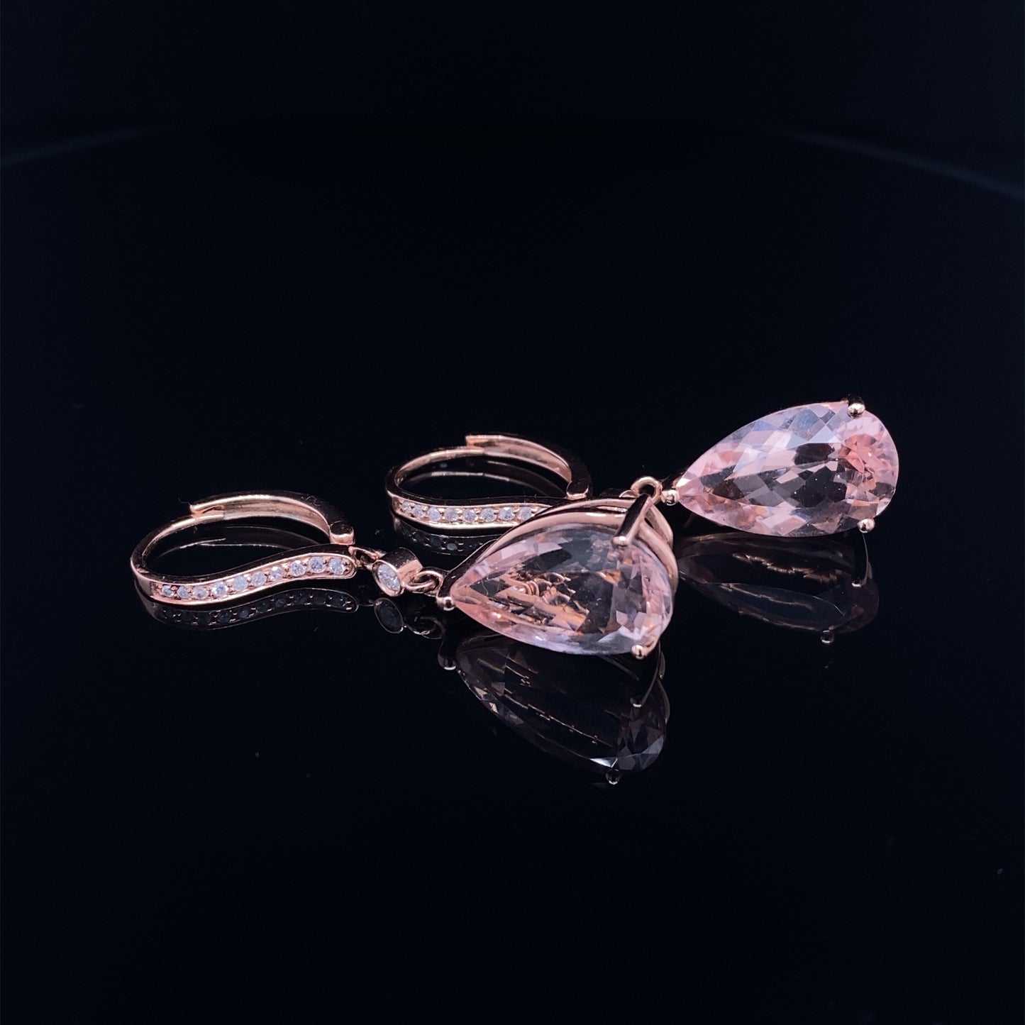 5.0 CTW Pear Morganite and Diamond Dangle Earrings in 14K Rose Gold