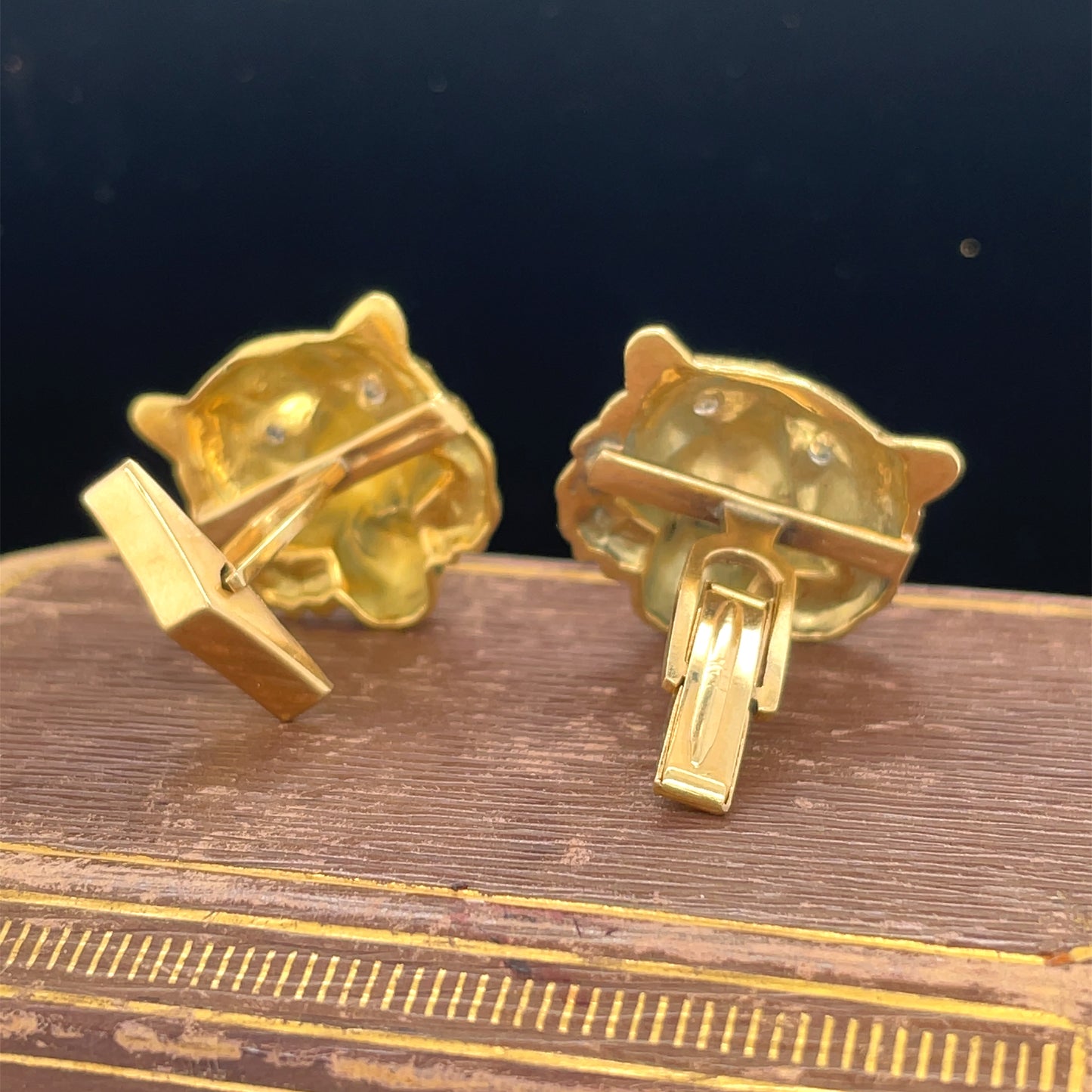 Vintage 14K Yellow Gold & Diamond Lion Cufflinks