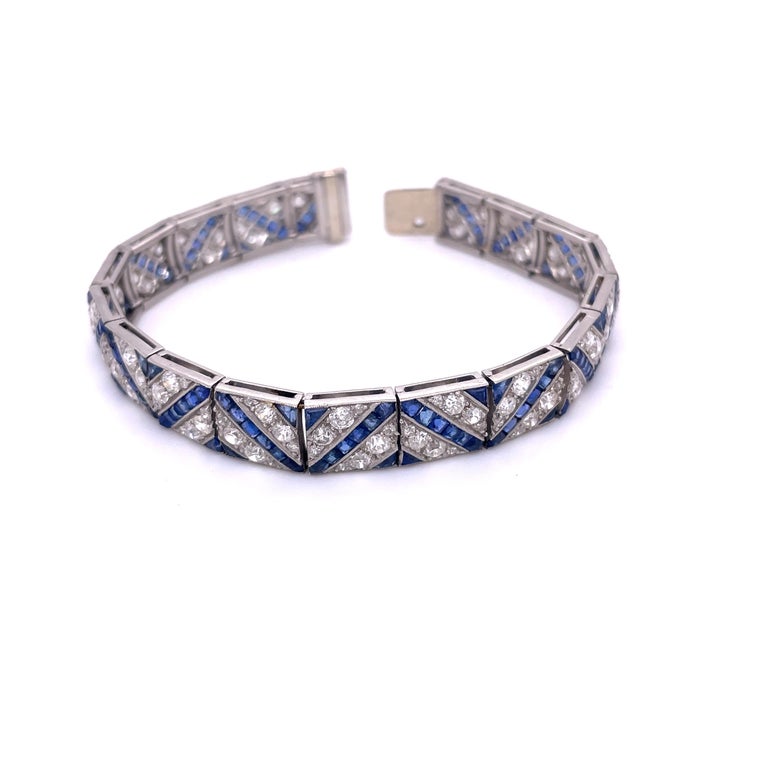 Platinum Art Deco Bracelet with Sapphires and Old Cut Diamonds