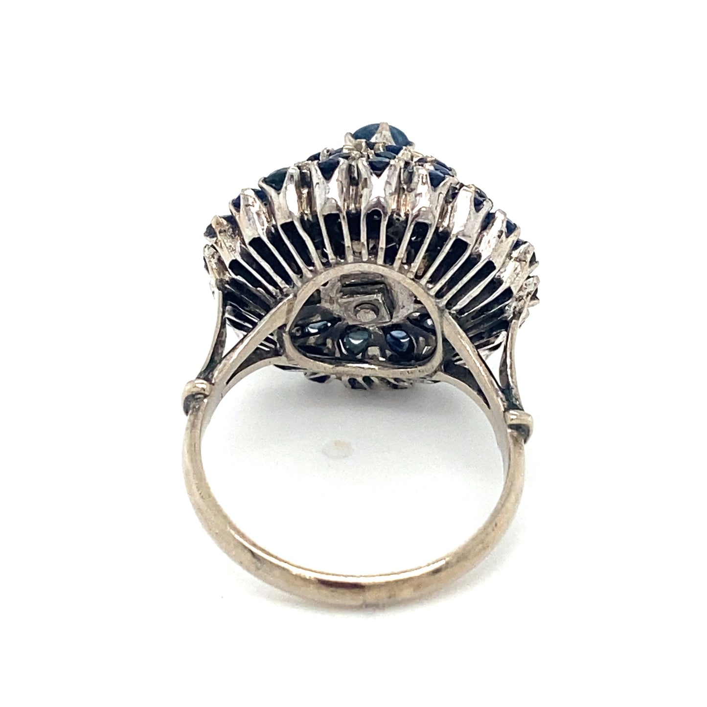 Circa 1950s Sapphire Tiered Princess Ring in 14K White Gold