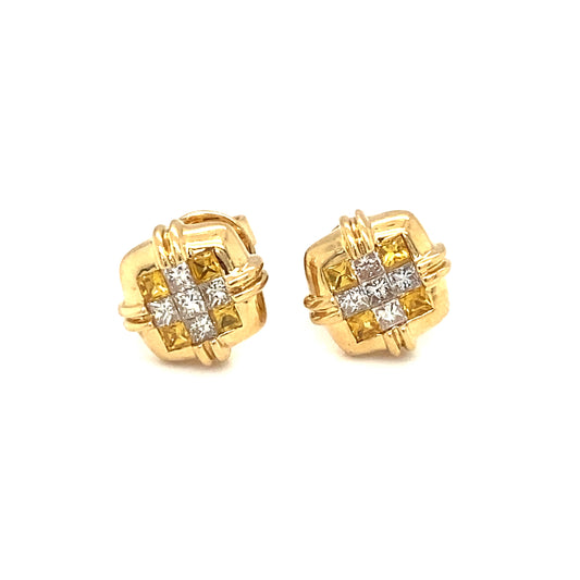 LE VIAN Diamond and Citrine Square Stud Earrings in 18K Gold