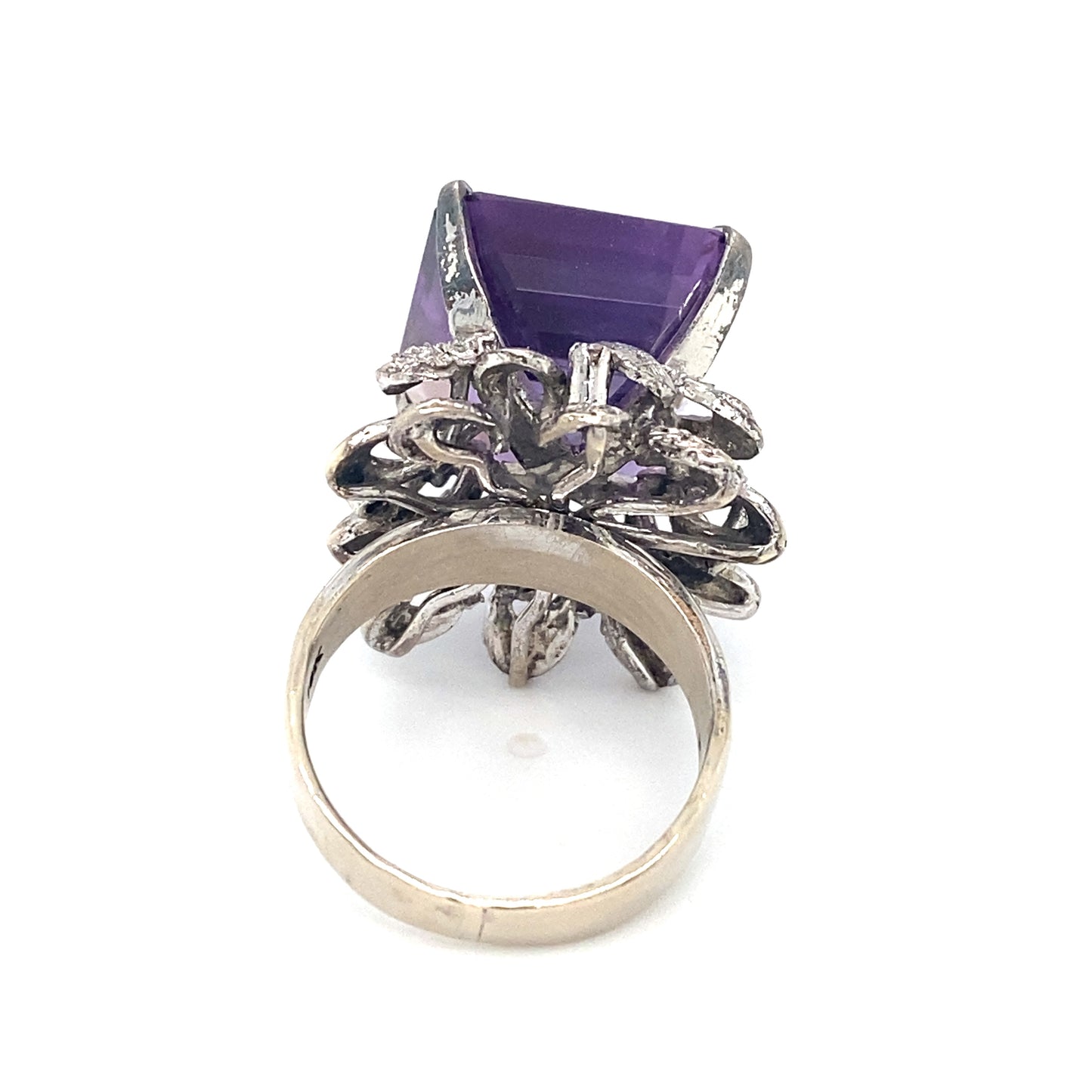 Retro Style 8.0ct Amethyst Cocktail Ring in 18K White Gold