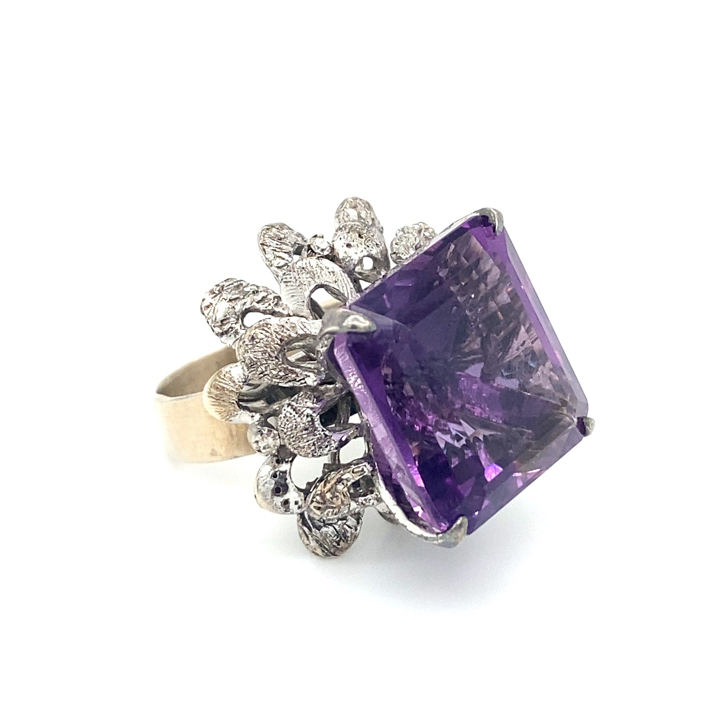 Retro Style 8.0ct Amethyst Cocktail Ring in 18K White Gold