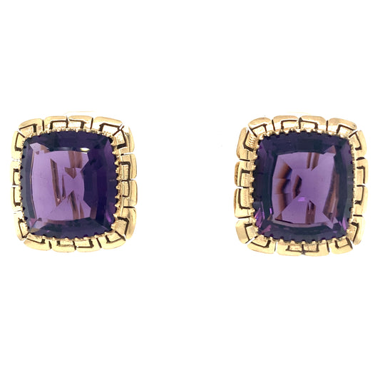 1950s Retro Byzantine Style Amethyst Earrings in 14K Gold