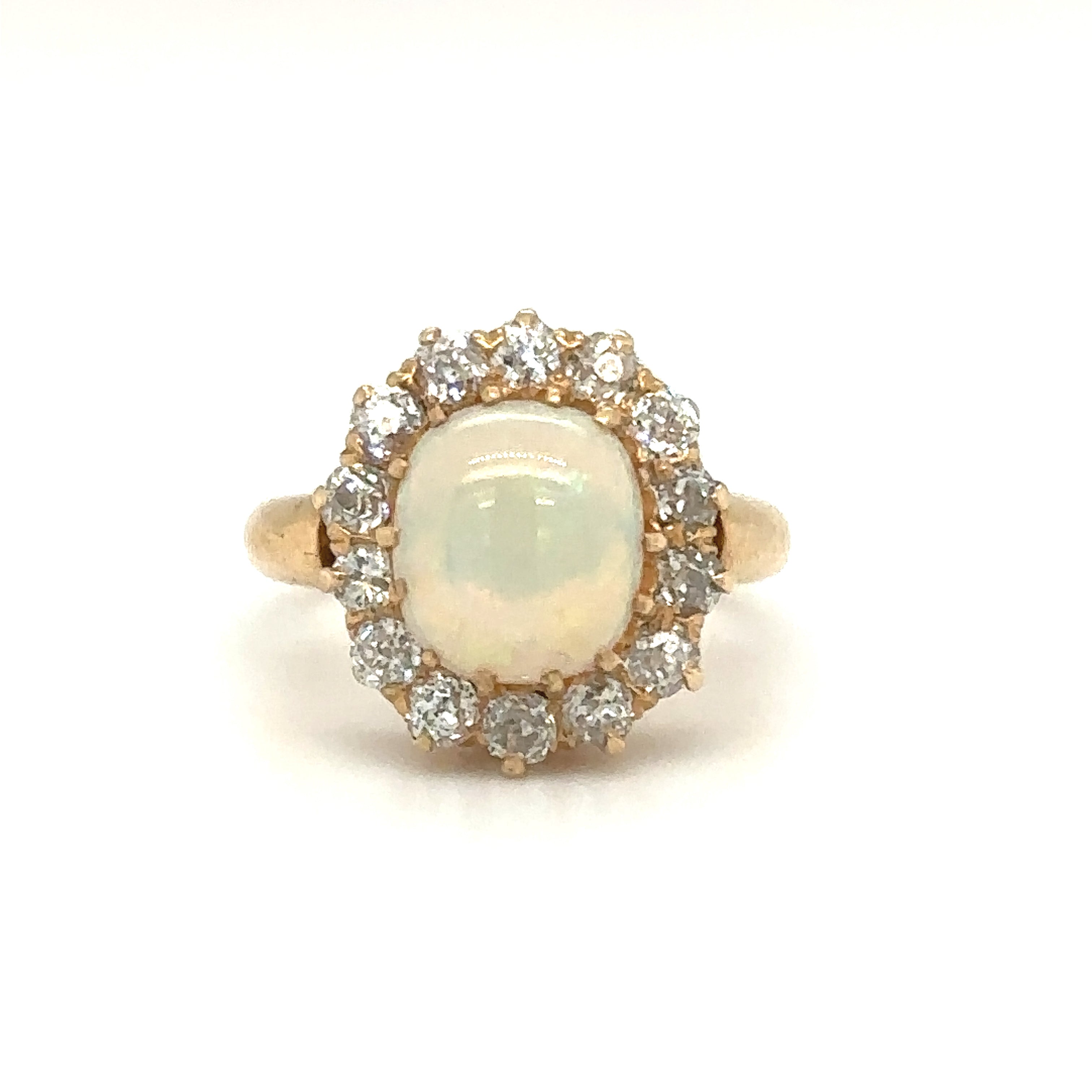 Circa 1920s French Made Oval Opal Ring with 0.80ctw Diamonds in 18K Gold