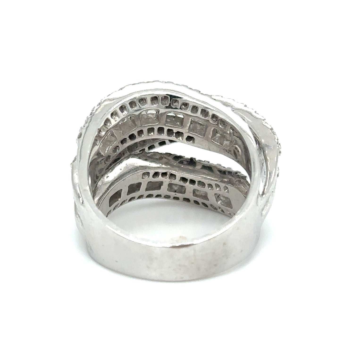 6.0 CTW Diamond Overlapping Multi Row Cocktail Ring in 18K White Gold