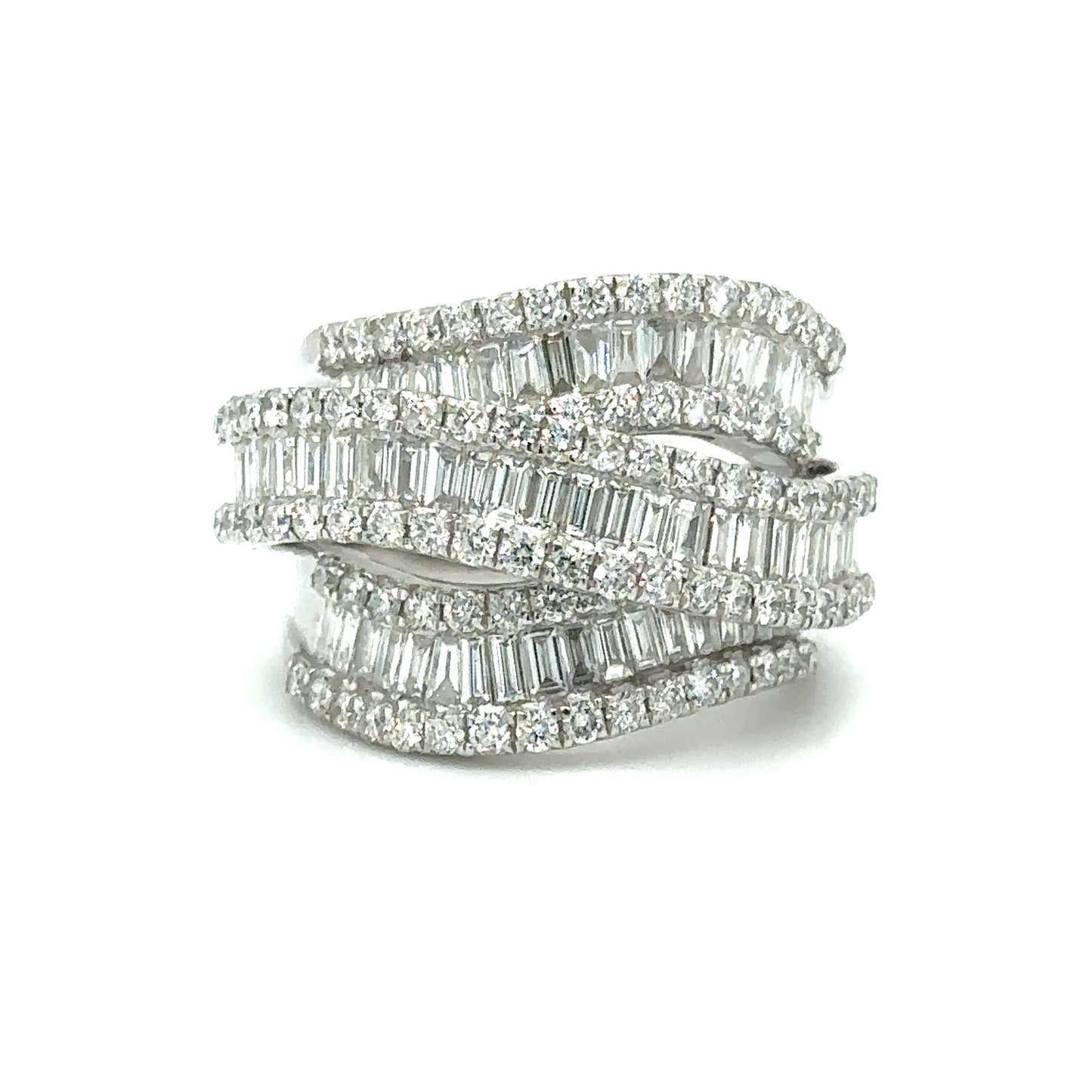 6.0 CTW Diamond Overlapping Multi Row Cocktail Ring in 18K White Gold