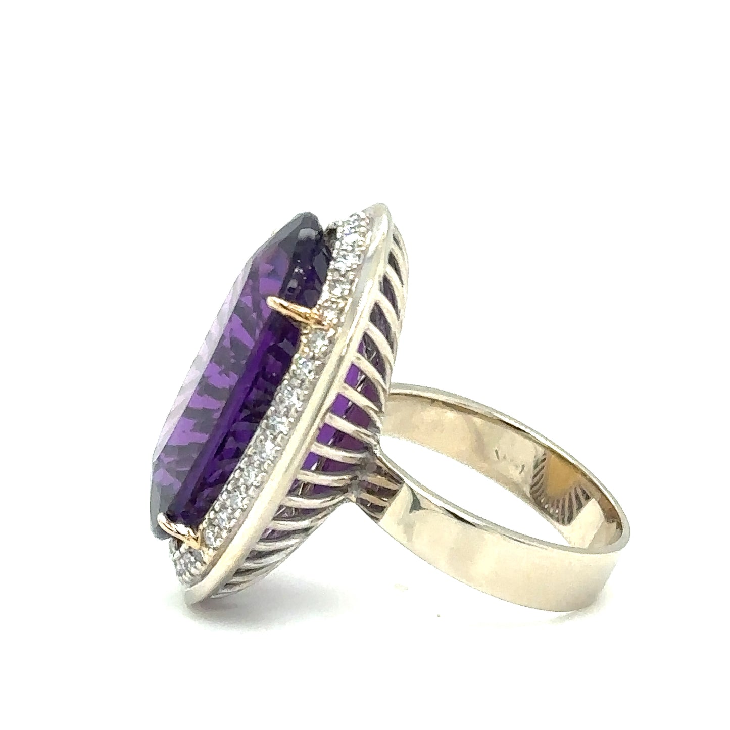 Circa 2000s Large Oval Brilliant Amethyst Ring with Diamonds in 14K Gold