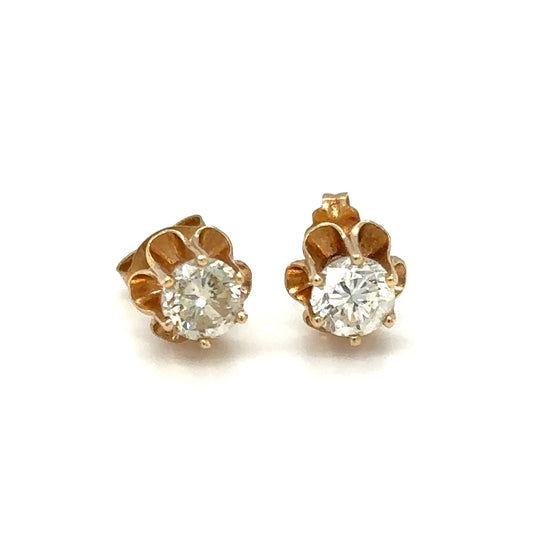 Circa 1950s 1.0ctw Diamond Tulip Stud Earrings in 14K Gold