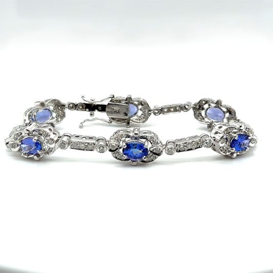 5.0 CTW Tanzanite and Diamond Bracelet in 14K White Gold