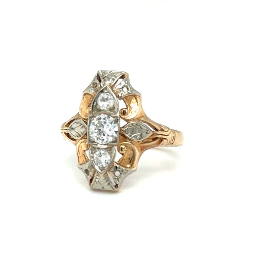 Circa 1920s Art Deco 0.70 CTW Diamond Ring in Two Tone 14K Gold