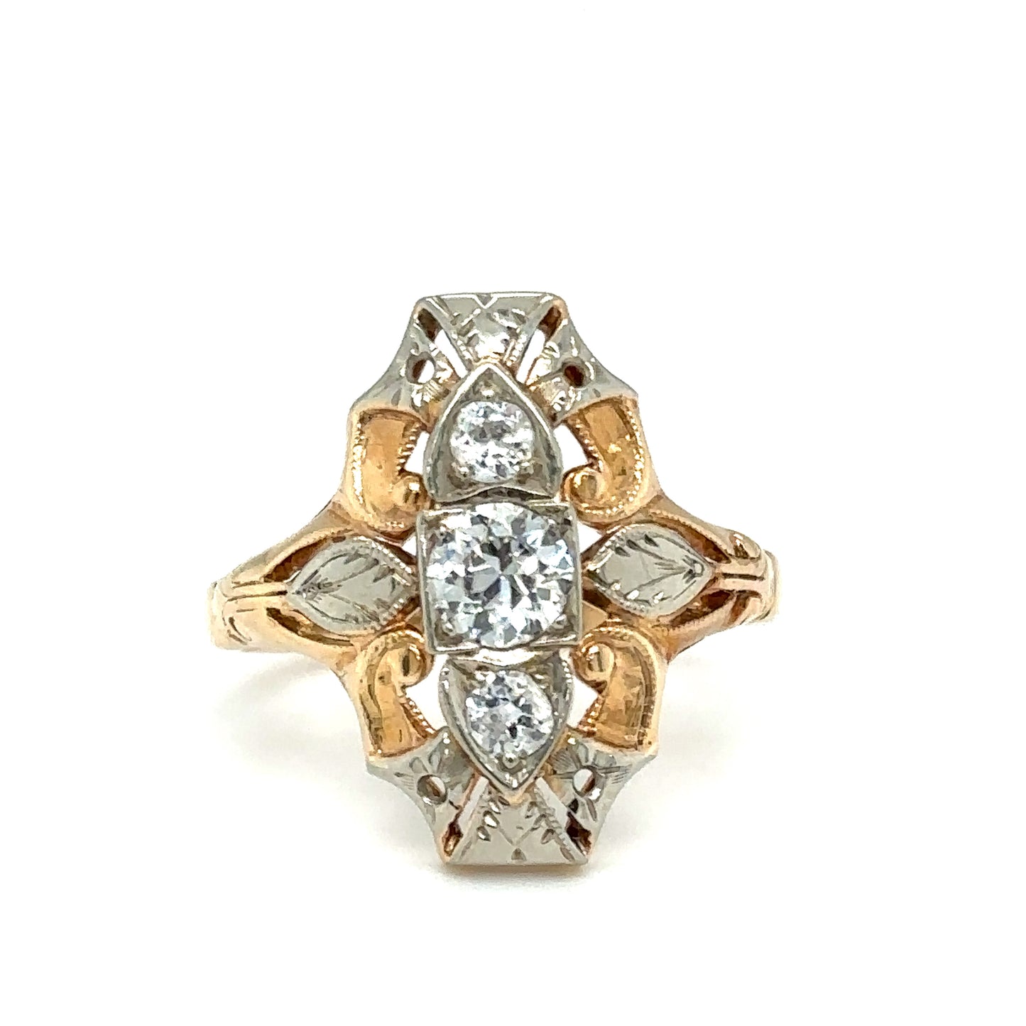 Circa 1920s Art Deco 0.70 CTW Diamond Ring in Two Tone 14K Gold