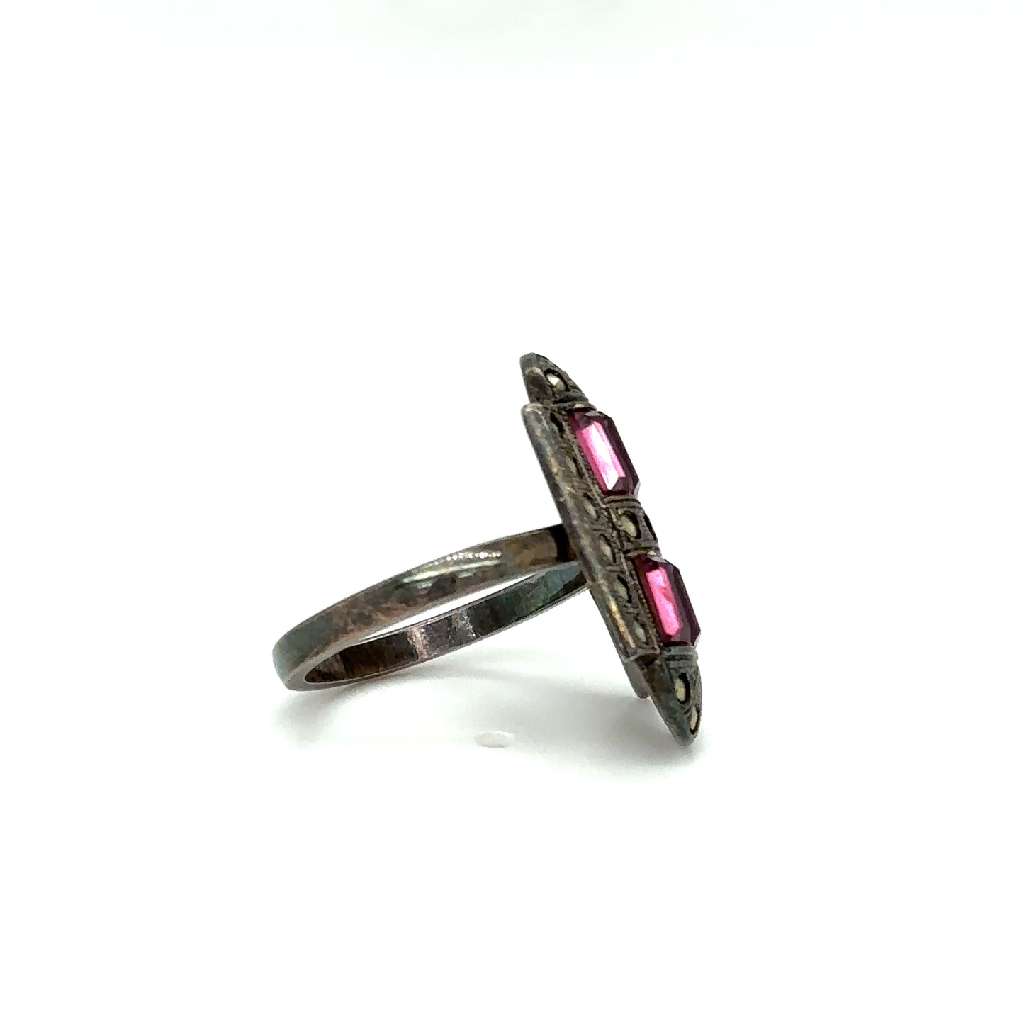 Art Deco Style Marcasite and Amethyst Ring in Sterling Silver