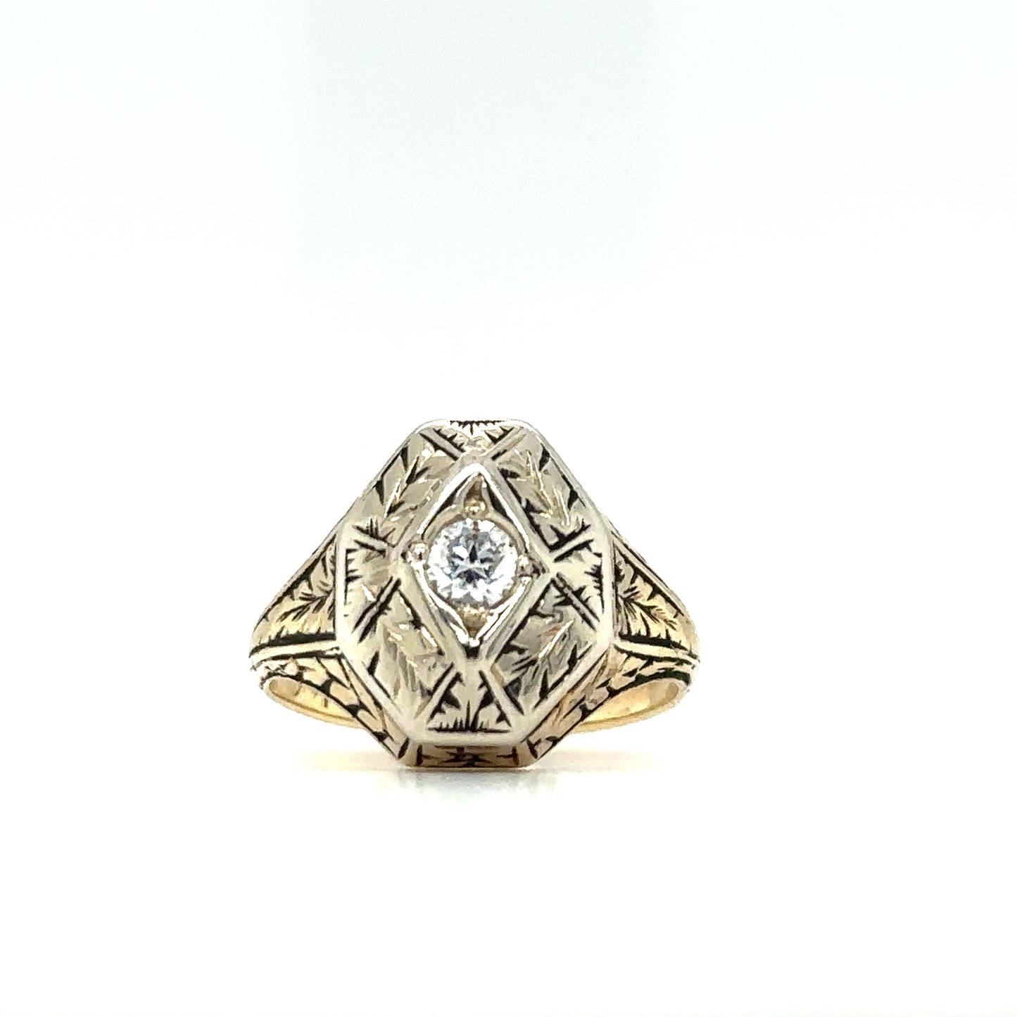 Circa 1920s Art Deco Geometric Diamond Ring in 14K White Gold