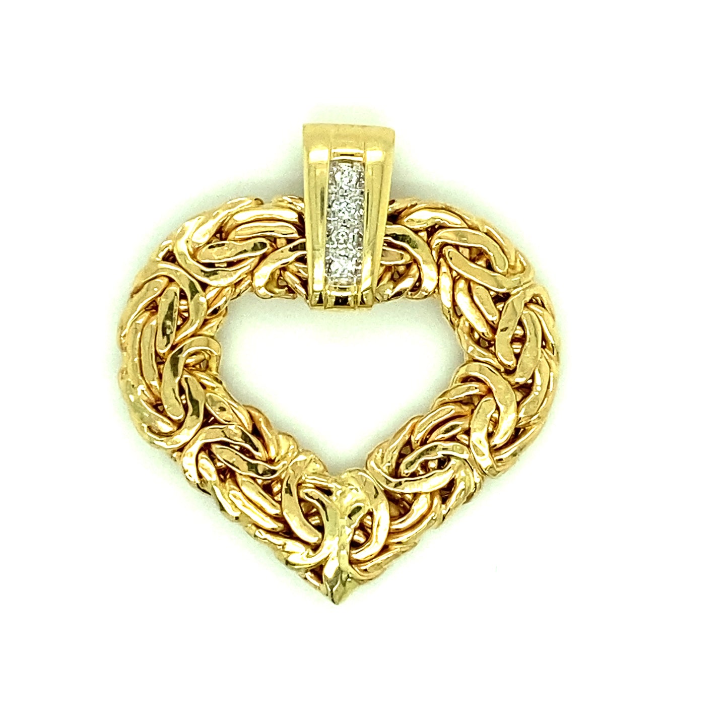 Circa 1980s Byzantine Style Heart Pendant with Diamonds in 14K Gold