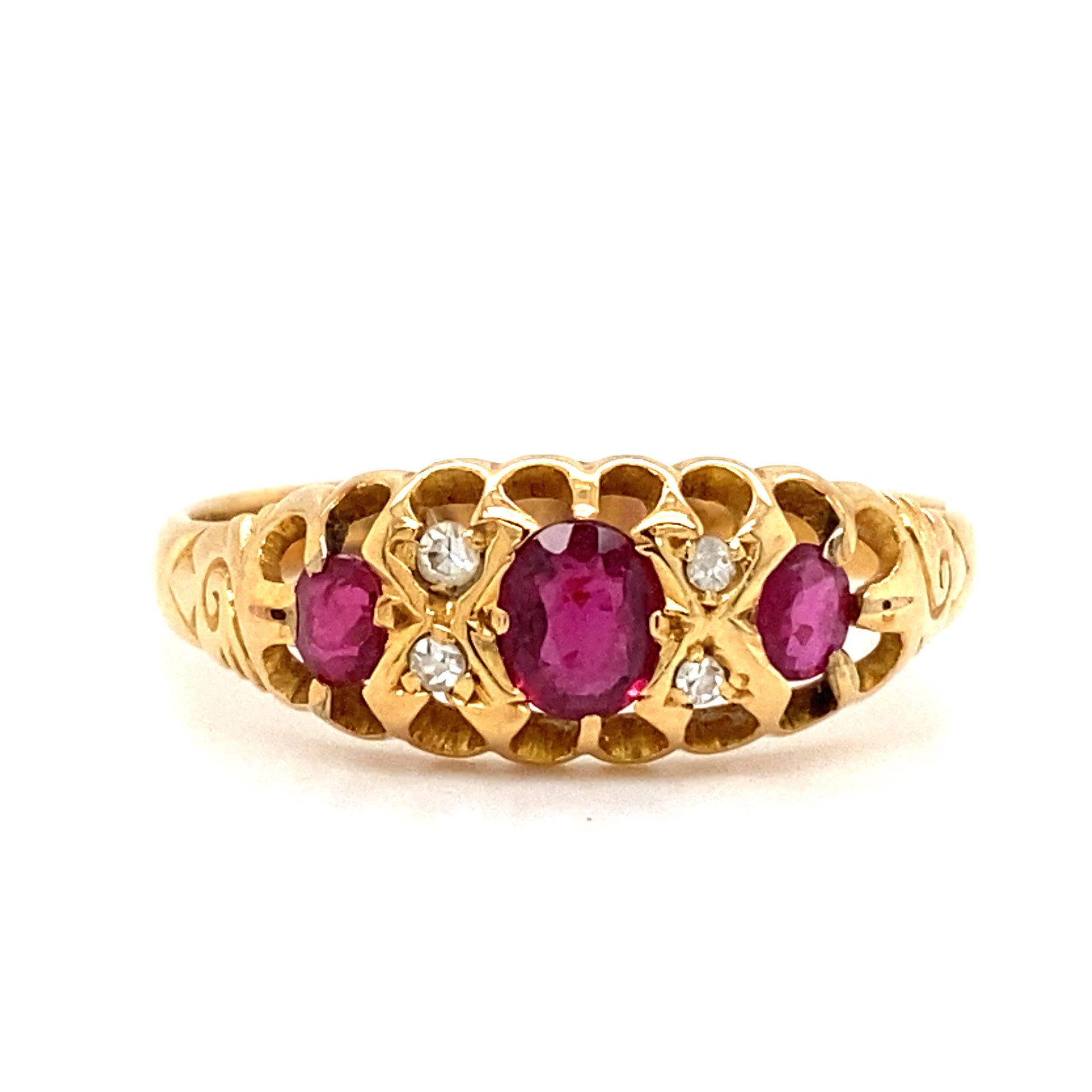 Circa 1910s Edwardian Oval Ruby and Diamond Ring in 14K Gold FD