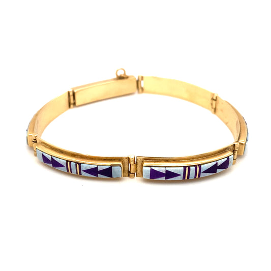 Rick Tolino/Wilbert Muskett Navajo Opal Inlay Panel Bracelet in 14K Gold