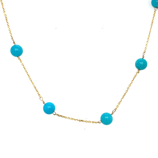 Circa 2000s Turquoise Bead Station Chain in 14k Gold