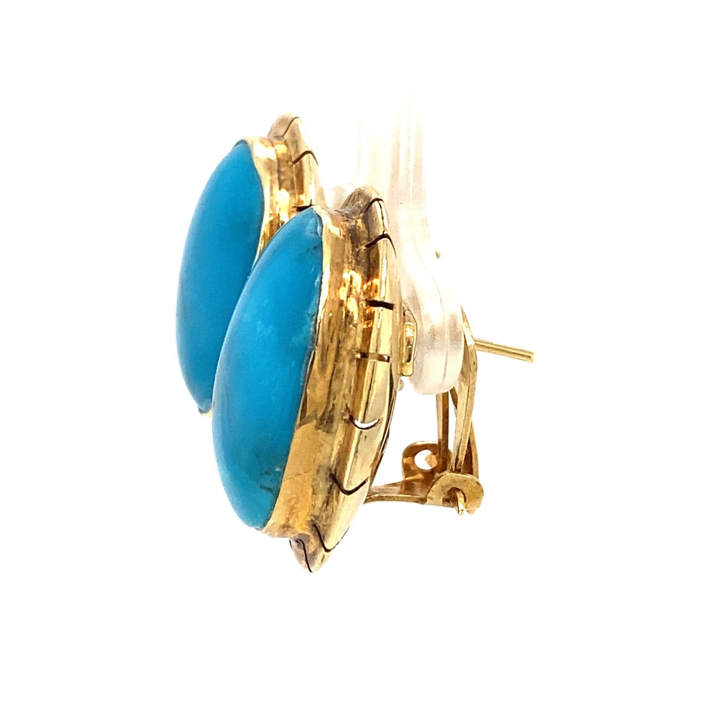 Circa 1960s Retro Oval Turquoise Earrings in 14K Gold