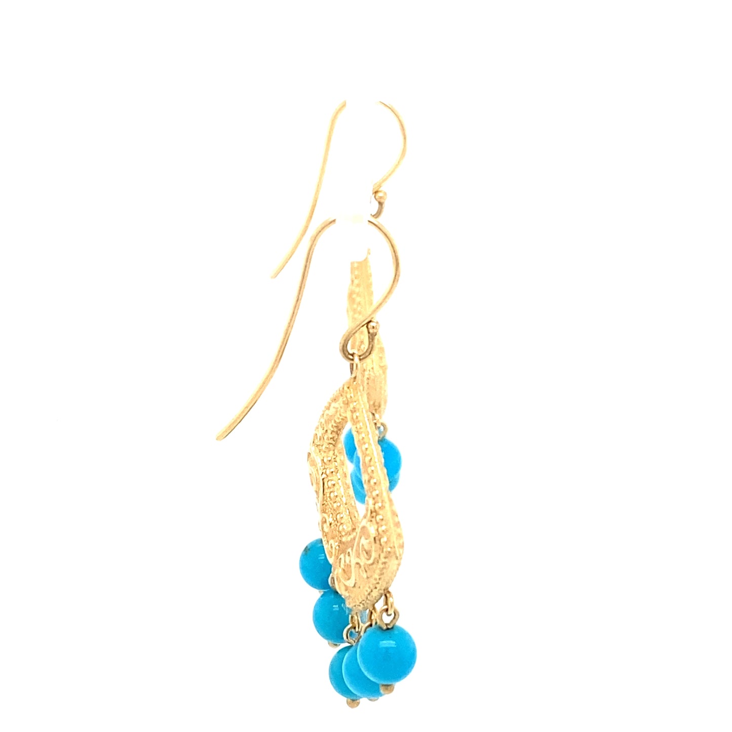 Circa 2000s Turquoise Bead Chandelier Earrings in 14K Gold