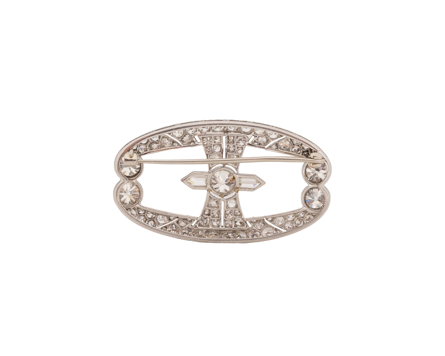 1920s Platinum Art Deco Geometric Old European Diamond Brooch