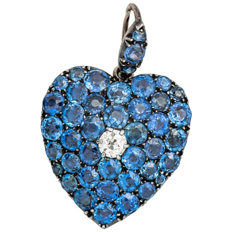 1800s Victorian Diamond & Sapphire Pendant