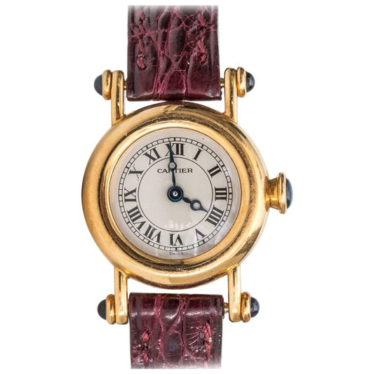 1980s Cartier 18K Yellow Gold & Sapphire Watch