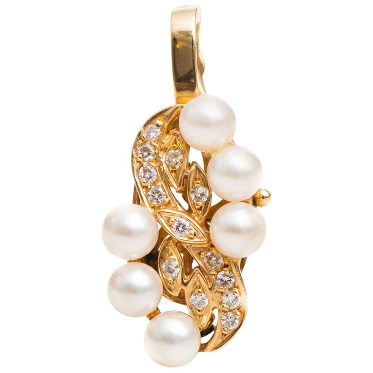 Diamond, Pearl & 14k Yellow Gold Pendant