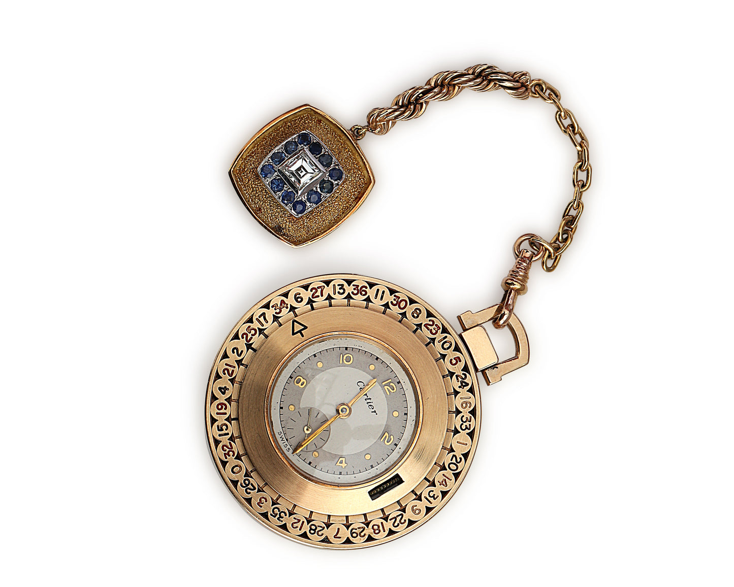 1950s Cartier Roulette pocket watch with diamond fob