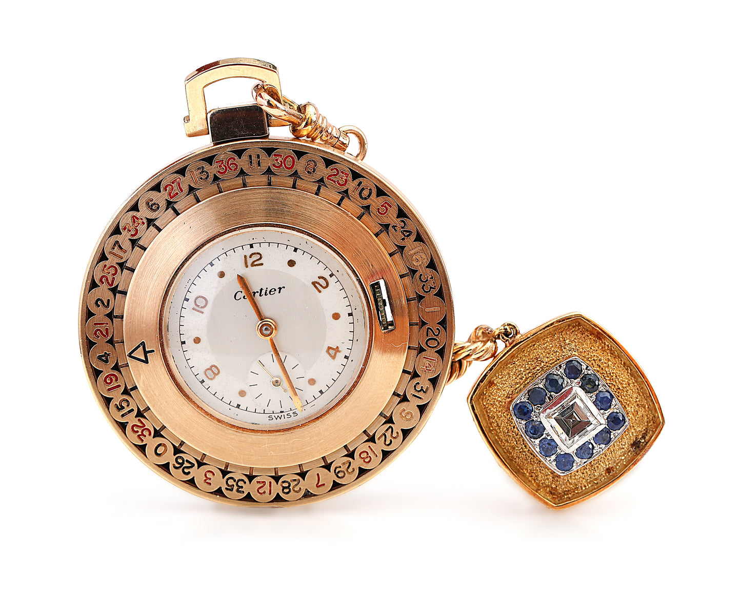 1950s Cartier Roulette pocket watch with diamond fob