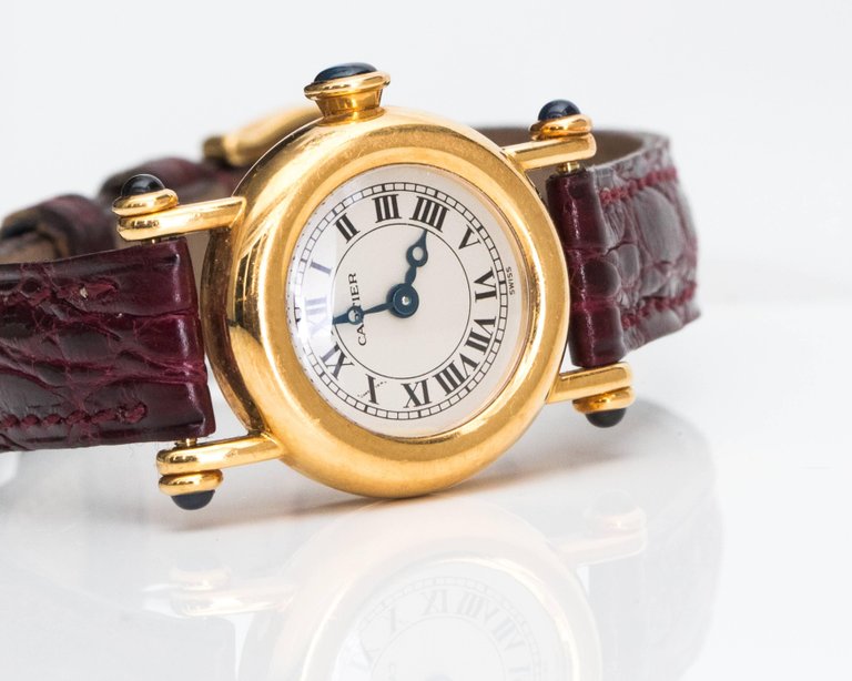 1980s Cartier 18K Yellow Gold & Sapphire Watch