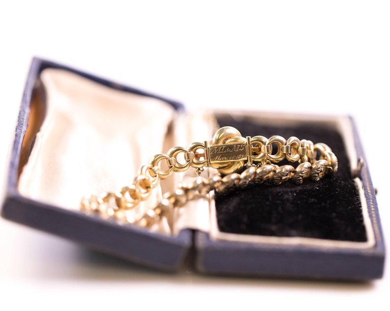 1897 Victorian 14K Yellow Gold & Diamond Crescent Link Bracelet