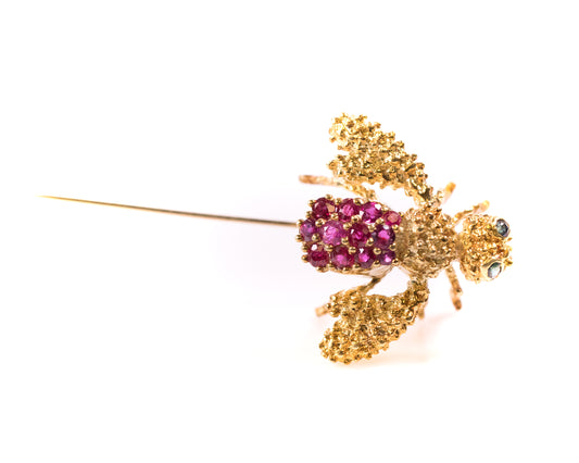 18K Gold, Ruby, Sapphire Bee Stick Pin