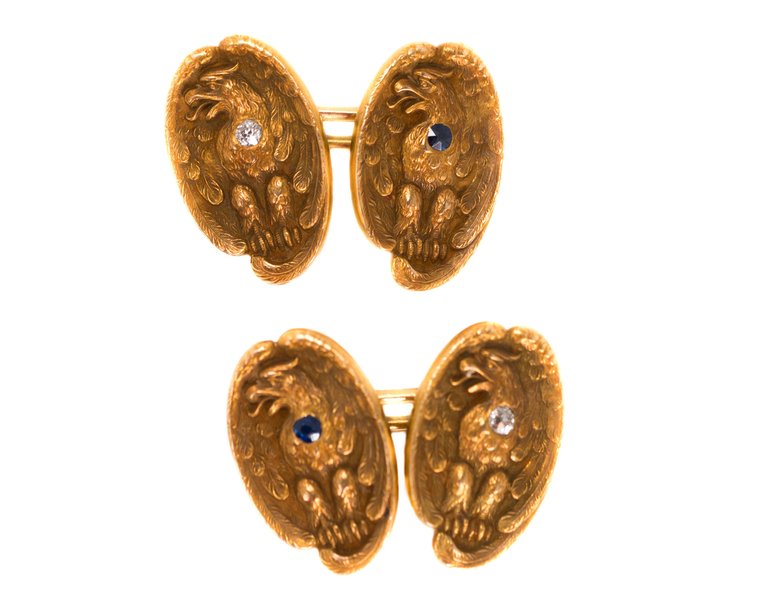 1860s Victorian 14k Gold, Diamond, Sapphire Cufflinks