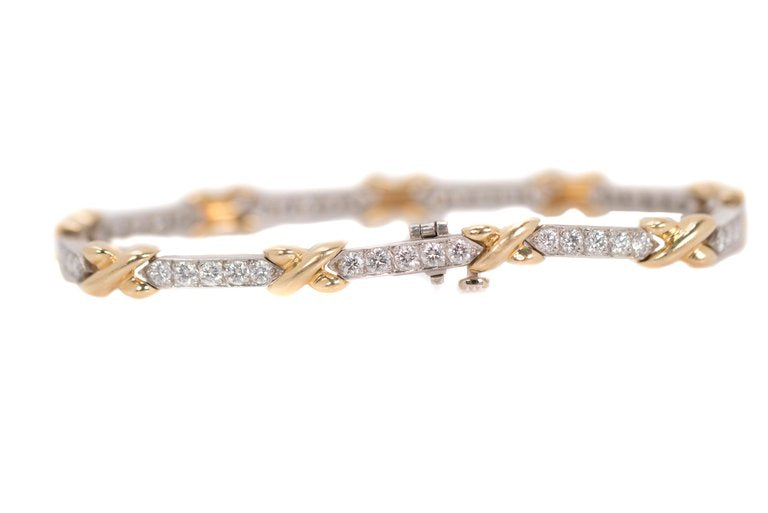 Diamond, Platinum & 18k Gold Link Tennis Bracelet