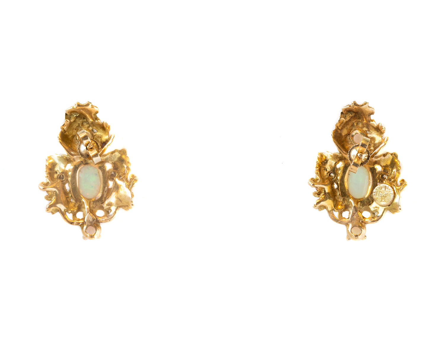 14k Yellow Gold, Opal, Diamond Earrings