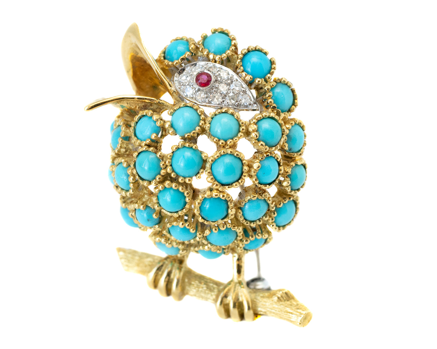 18k Gold & Turquoise Bird Brooch