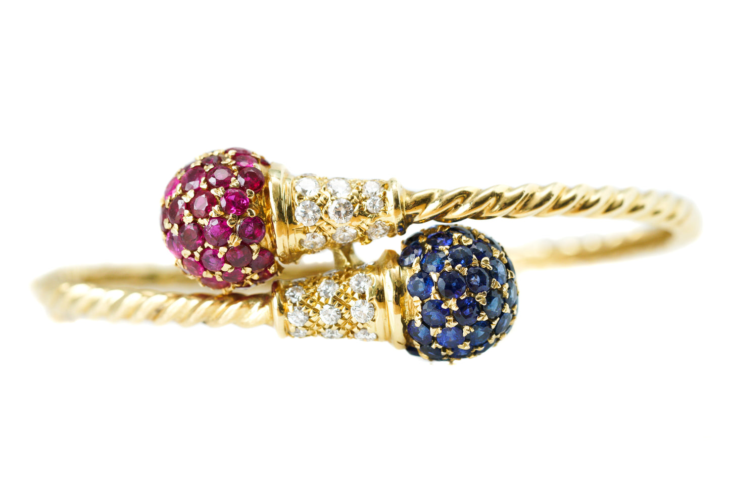 18k Gold Ruby & Sapphire Bangle Bracelet