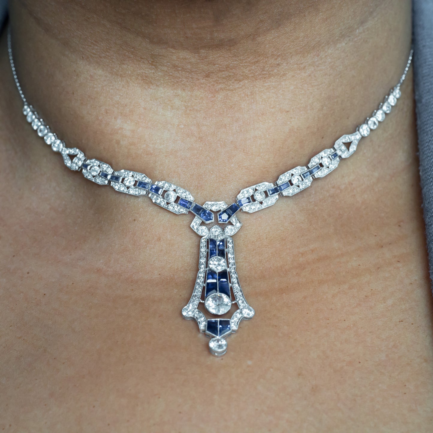 Diamond and Sapphire Platinum Necklace