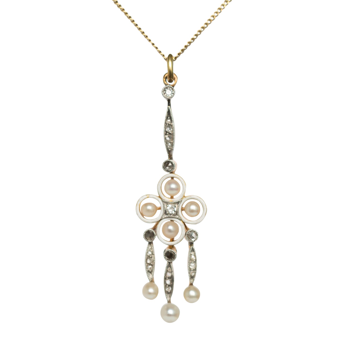 Pearl 18k Yellow Gold And Platinum Necklace